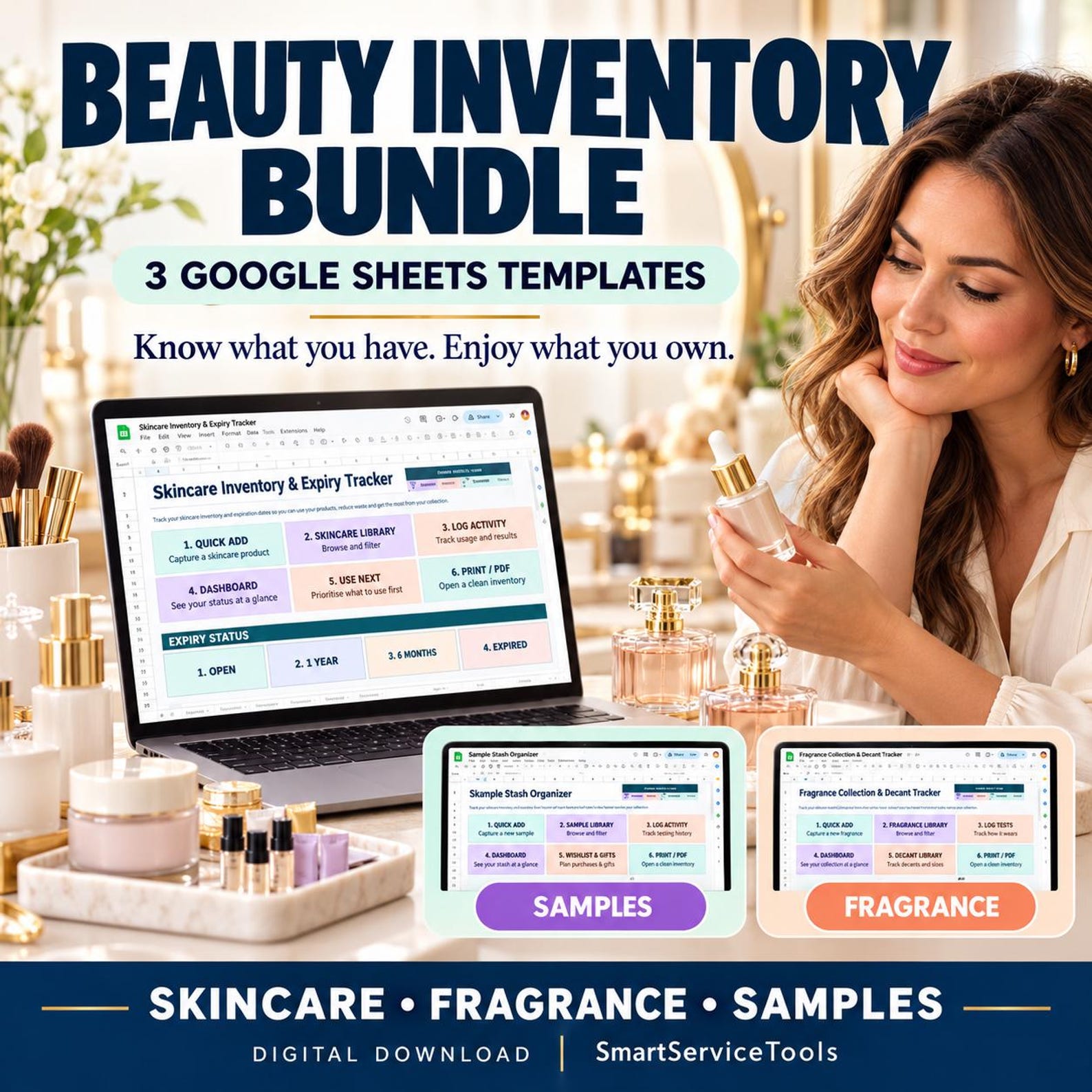 Beauty Inventory Bundle with skincare, fragrance and sample trackers