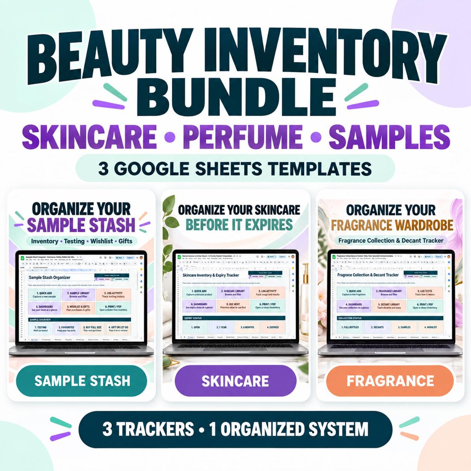 The three Beauty Inventory Bundle trackers