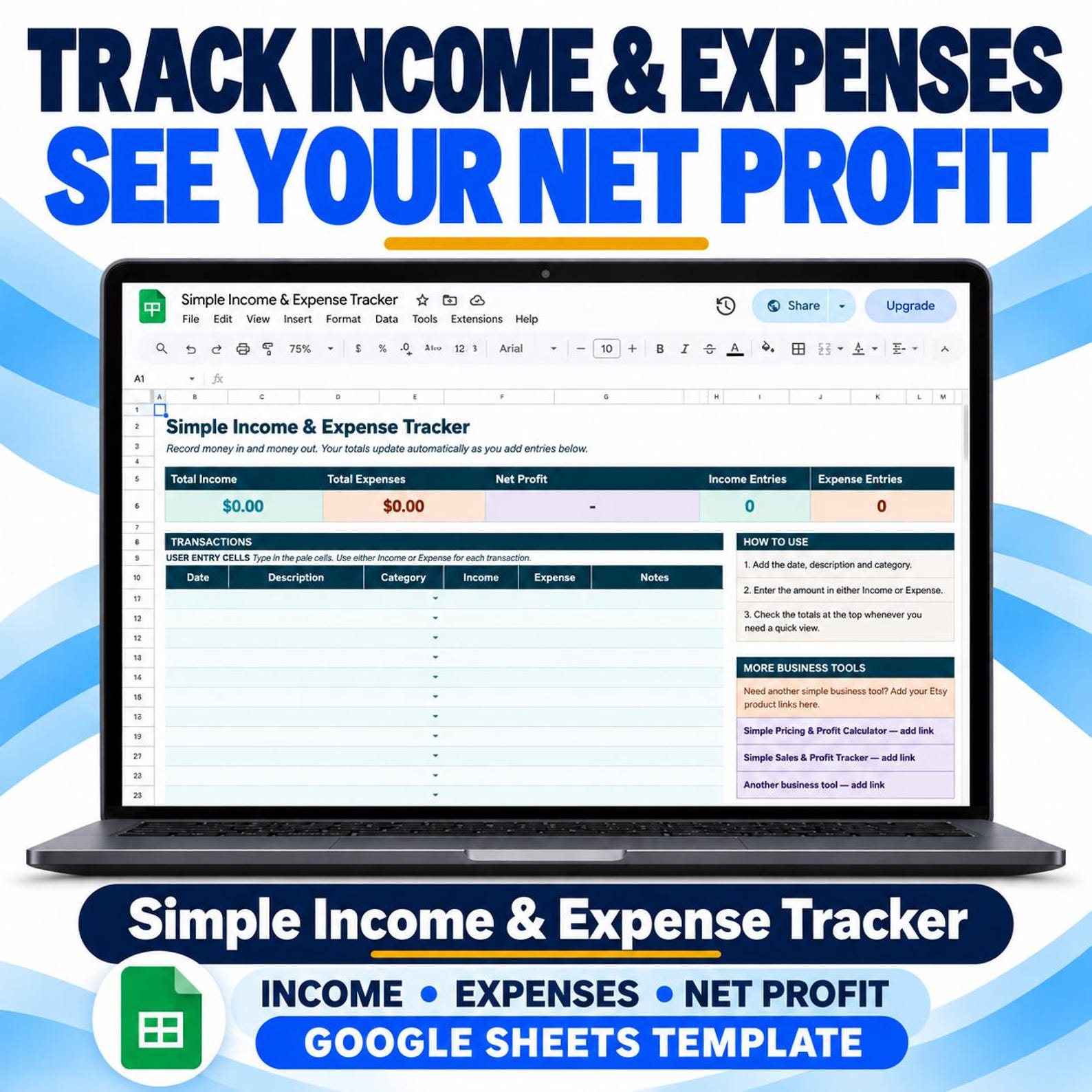 Close view of the Income and Expense Tracker