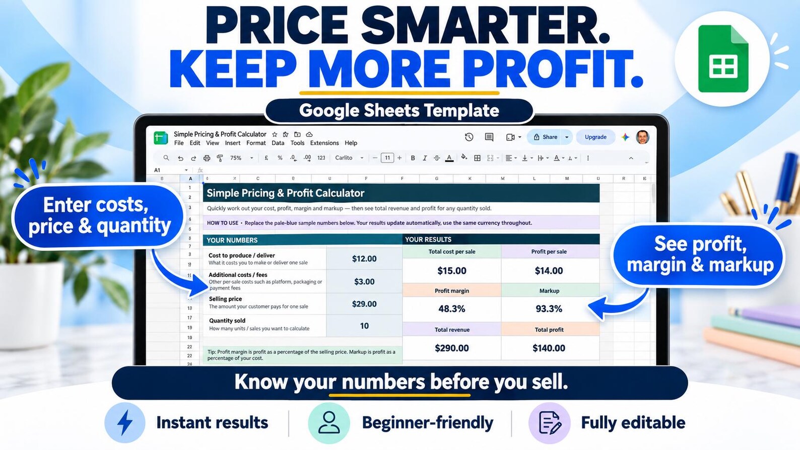 Pricing and Profit Calculator workflow