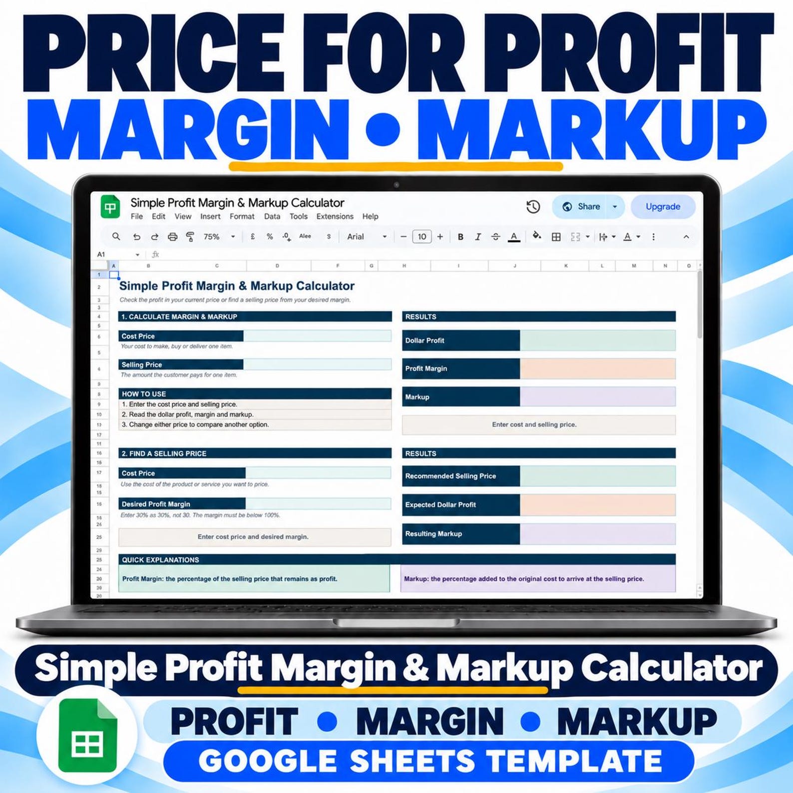 Close view of the Profit Margin and Markup Calculator