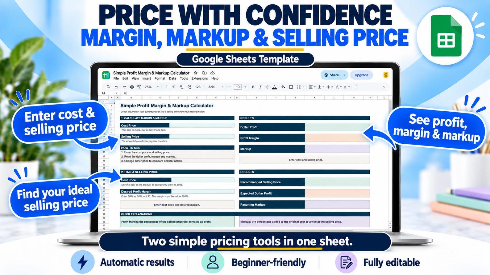 Profit Margin and Markup Calculator workflow